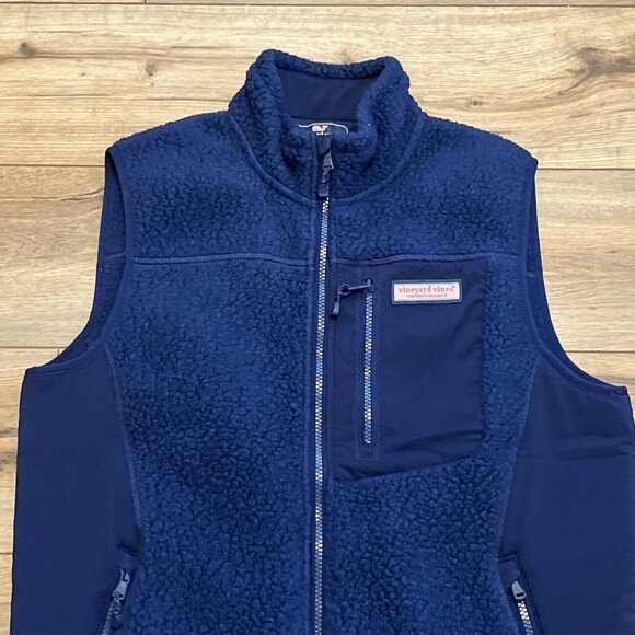 Men's Vineyard Vines Sherpa Fleece Vest SZ Small Blue Pockets Full Zip - Picture 2 of 10